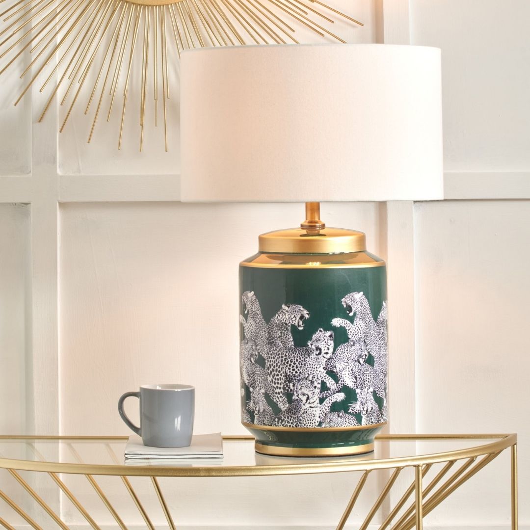 Saskia Green Leopard Table Lamp