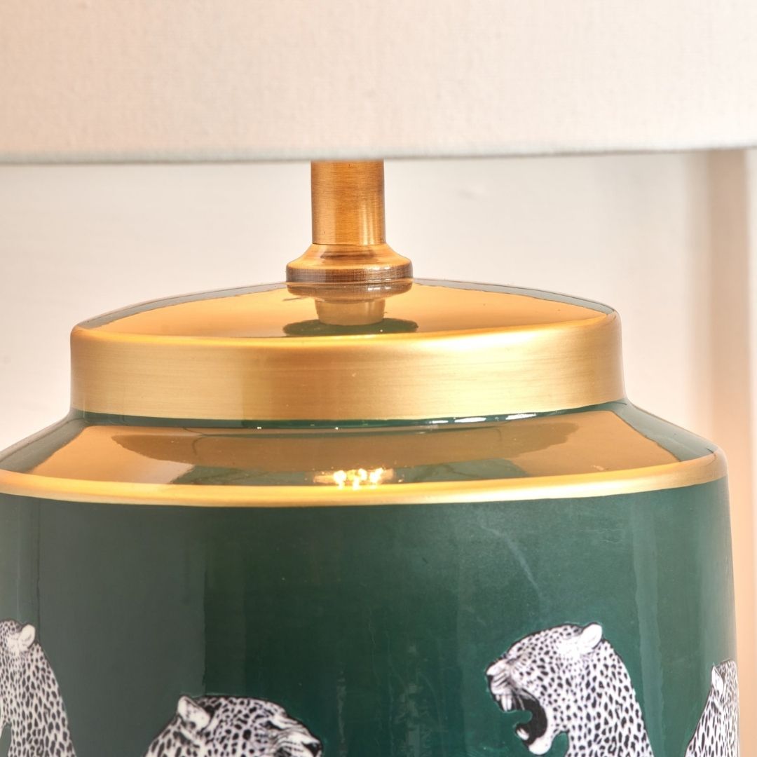 Saskia Green Leopard Table Lamp