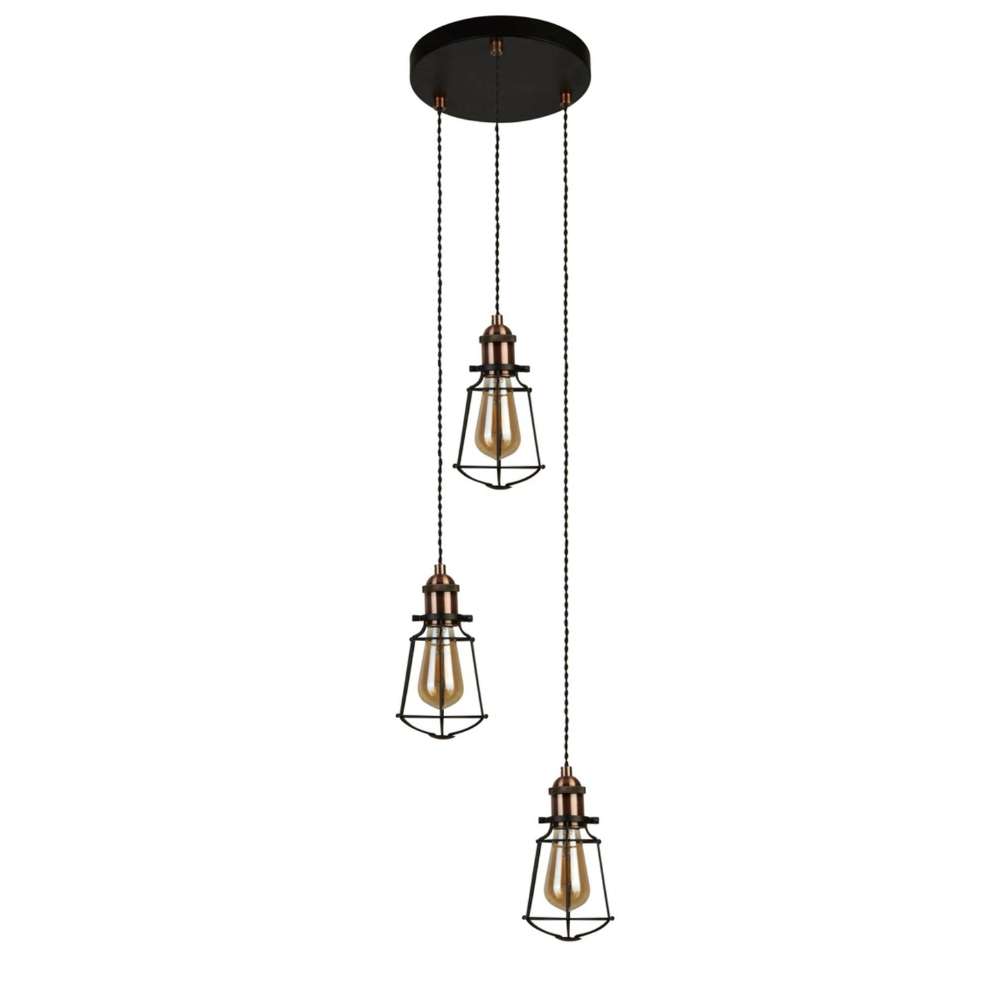Burns 3 Light Copper & Black Ceiling Pendant