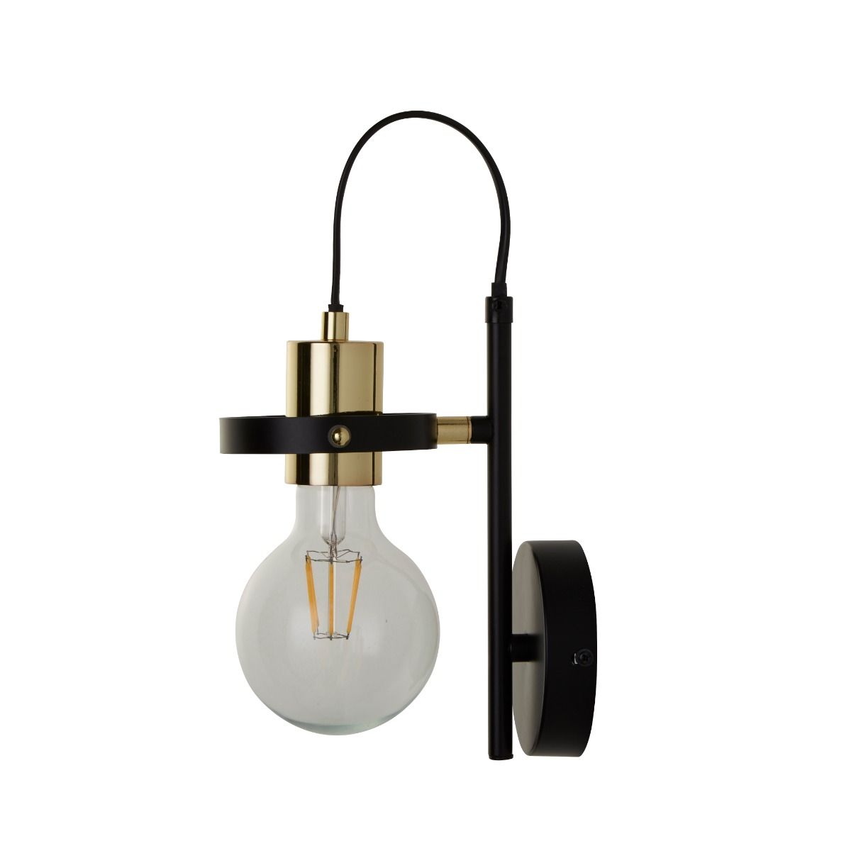 Hansel 1 Light Black & Brass Wall Light