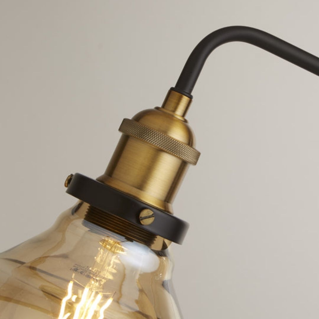 Melina Antique Brass & Amber Glass Task Floor Lamp