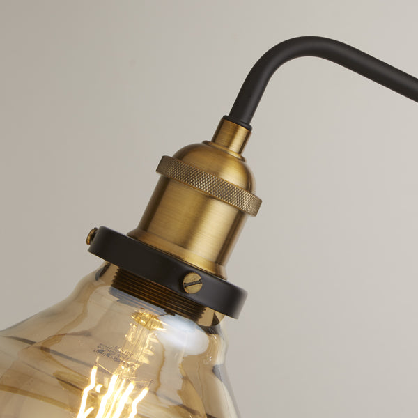 Melina Antique Brass & Amber Glass Task Floor Lamp