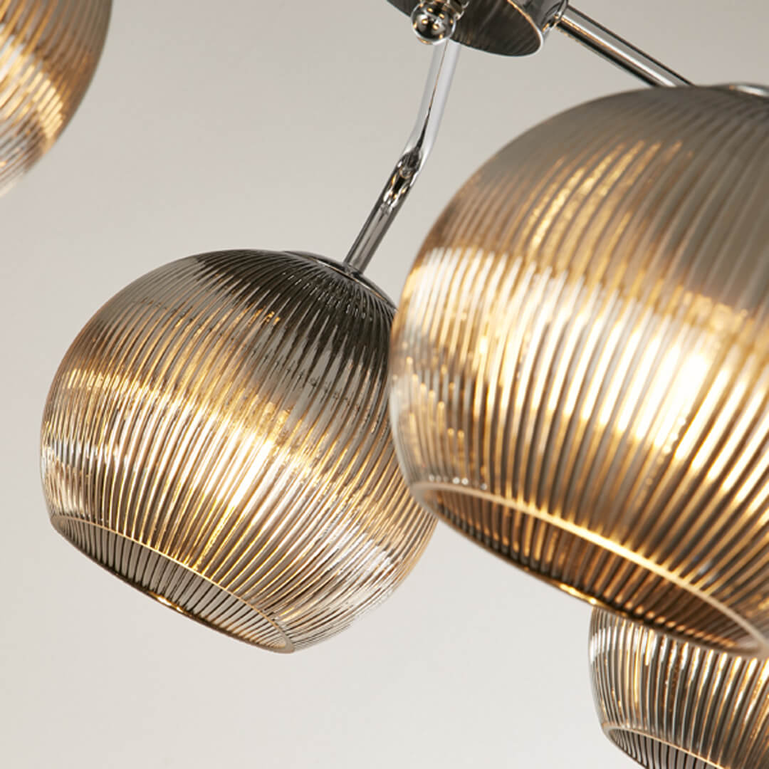 Hamblin 5 Light Chrome and Somked Glass Semi-Flush Ceiling Light