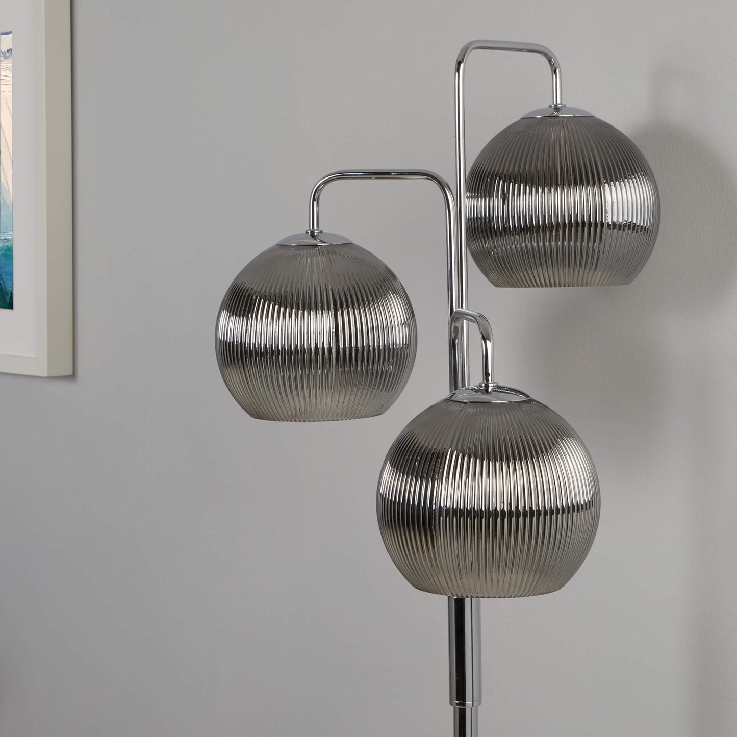 Hamblin 3 Light Chrome and Smoked Glass Floor Lamp