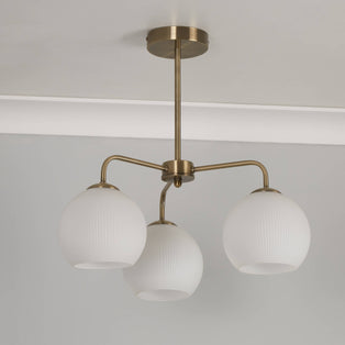 Hamblin 3 Light Antique Brass and Opal Glass Semi-Flush Ceiling Light