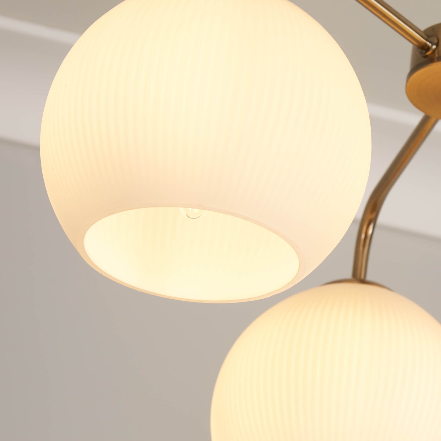 Hamblin 3 Light Antique Brass and Opal Glass Semi-Flush Ceiling Light
