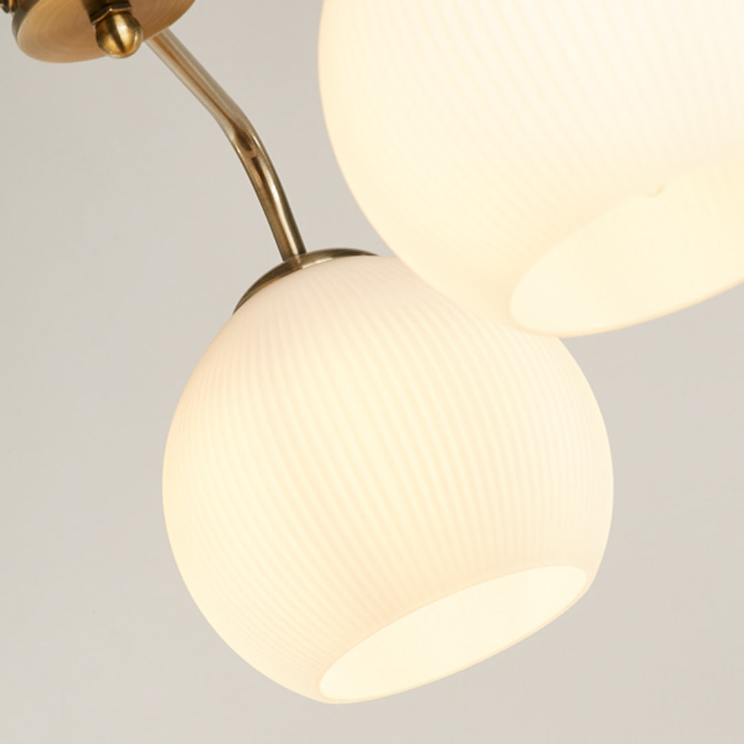 Hamblin 3 Light Antique Brass and Opal Glass Semi-Flush Ceiling Light