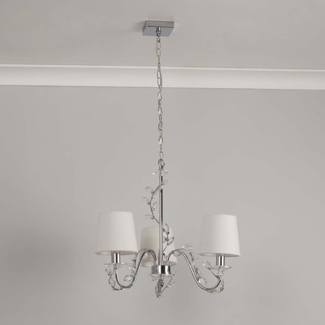 Rosie 3 Light Chrome & Clear Glass Trim Shaded Chandelier