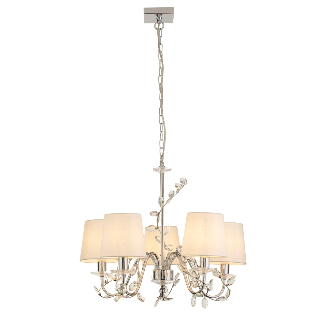 Rosie 5 Light Chrome & Clear Glass Trim Shaded Chandelier
