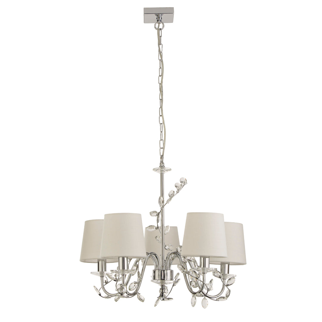 Rosie 5 Light Chrome & Clear Glass Trim Shaded Chandelier