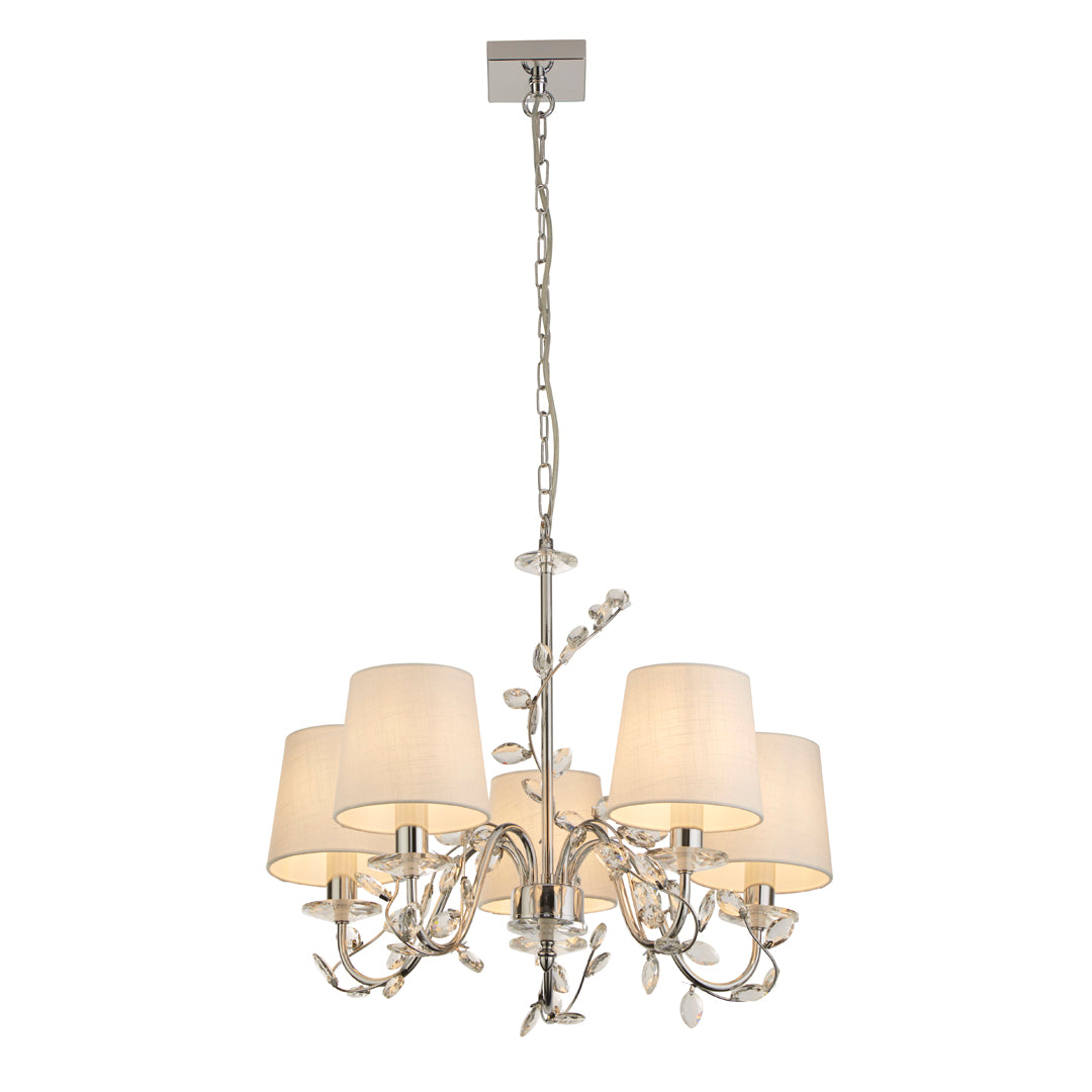 Rosie 5 Light Chrome & Clear Glass Trim Shaded Chandelier