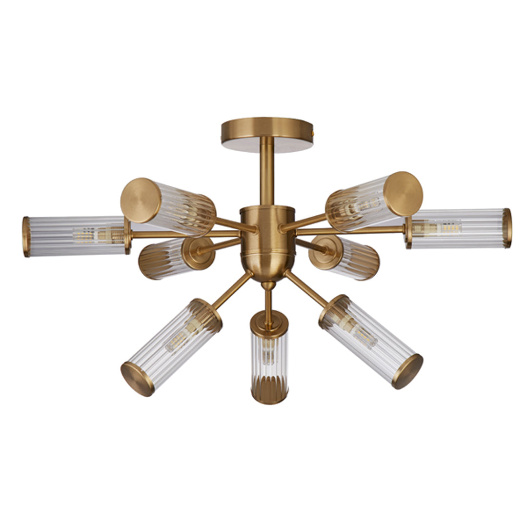 Enid Ribbed Glass & Brushed Gold Semi-Flush Ceiling Light