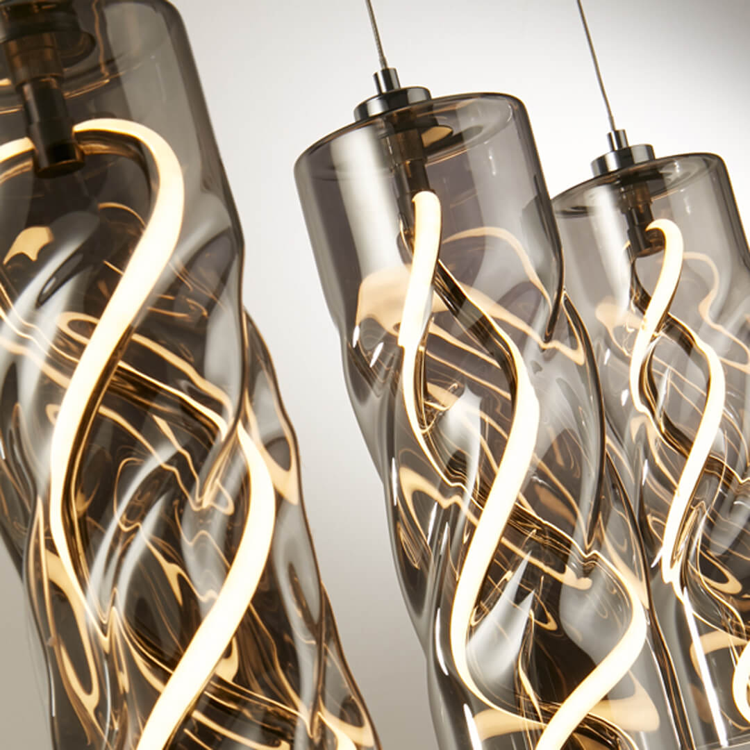 Demeter 3 Light Black Smoke Glass LED Ceiling Pendant Bar