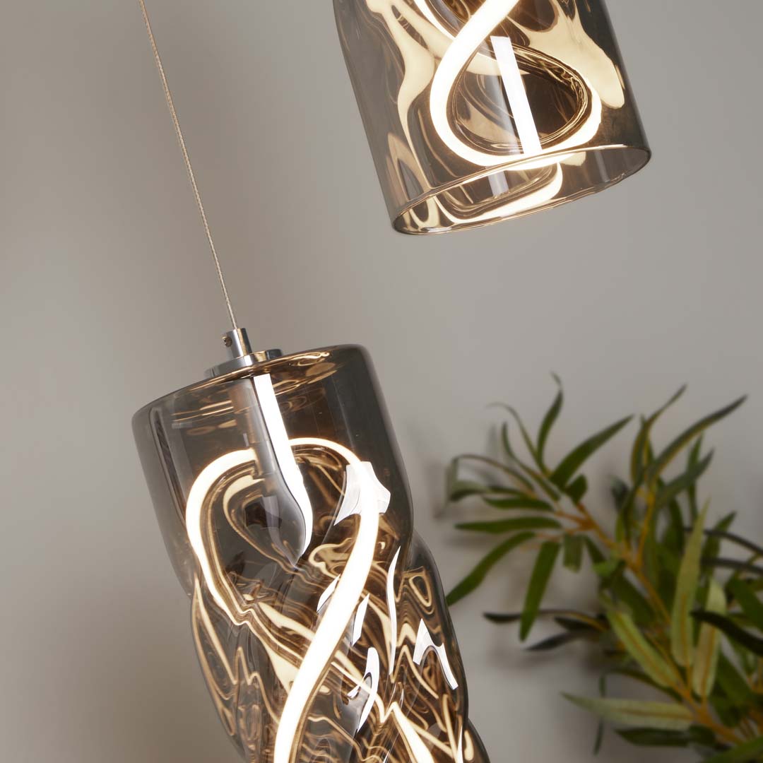 Demeter 3 Light Smoked Glass LED Cluster Pendant