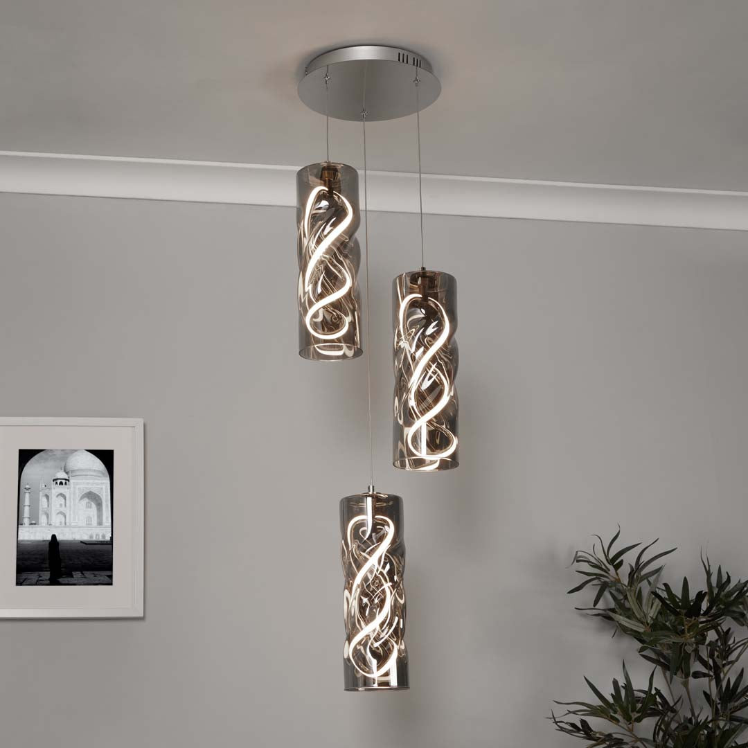Demeter 3 Light Smoked Glass LED Cluster Pendant