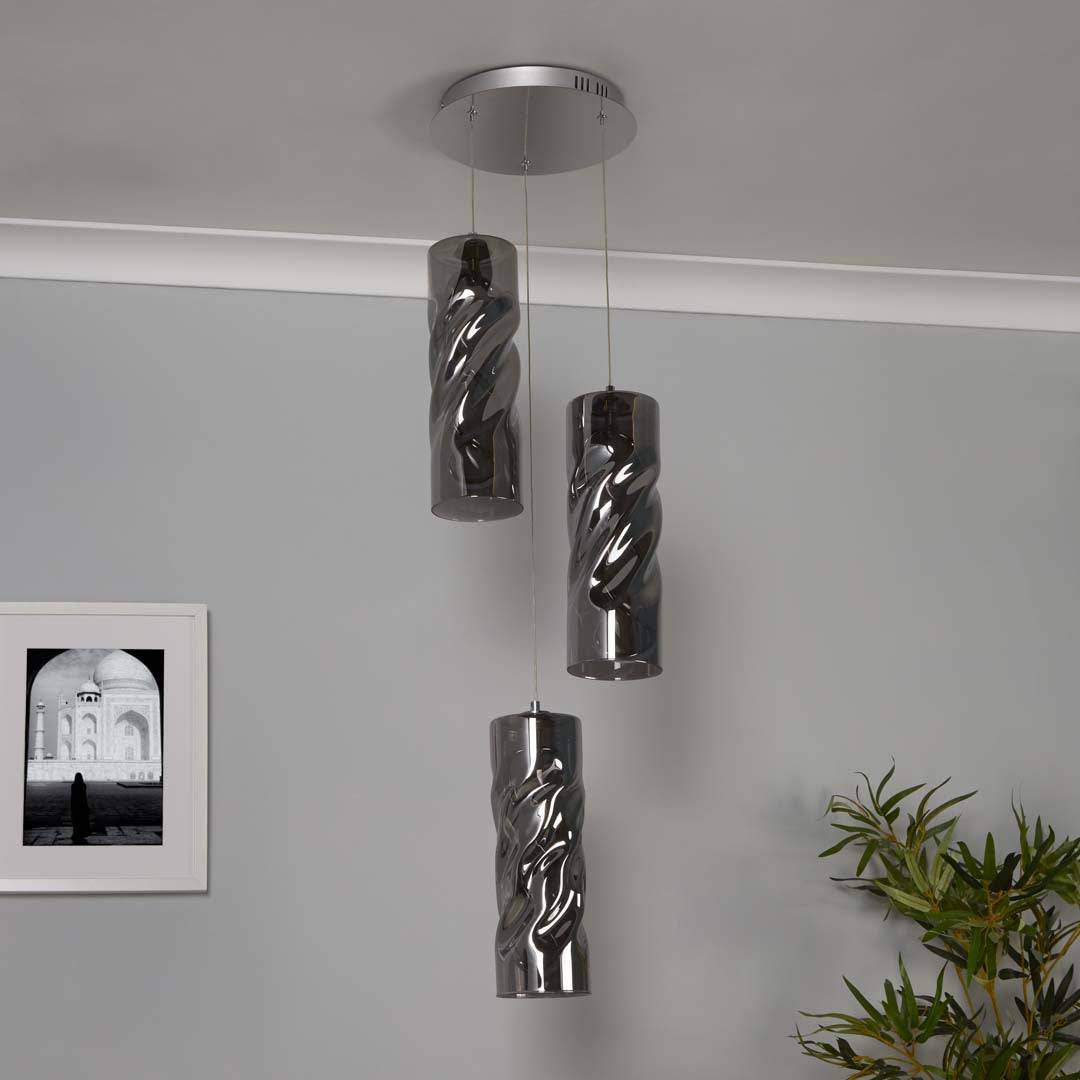 Demeter 3 Light Smoked Glass LED Cluster Pendant