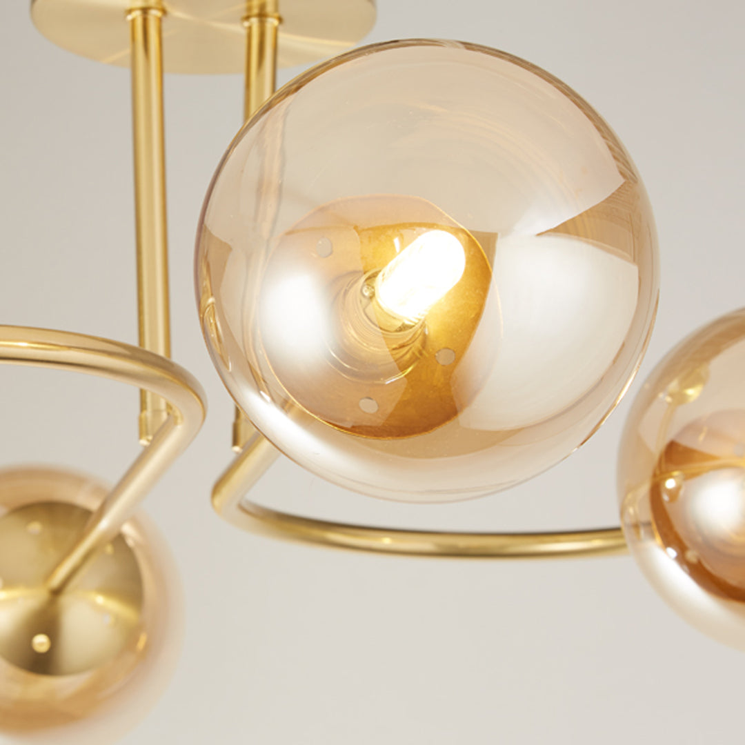 Hibben Gold Brass & Champagne Glass Semi-Flush Ceiling Light