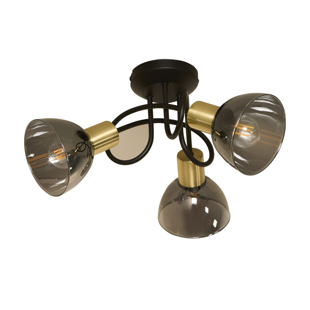 Elisa 3 Light Black & Gold Flush Ceiling Light