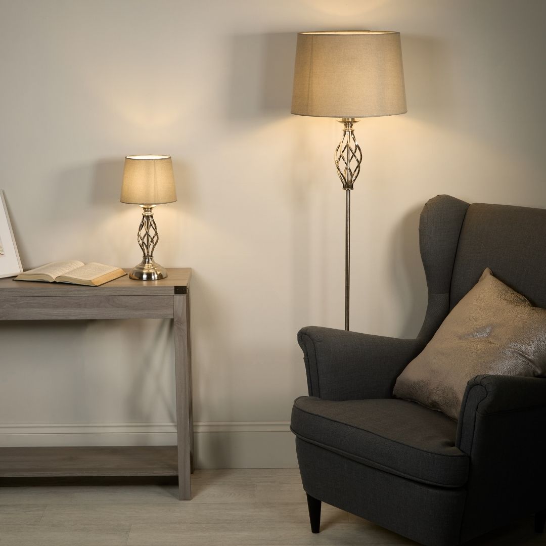 Manor Polished Chrome Floor Lamp with Grey Shade