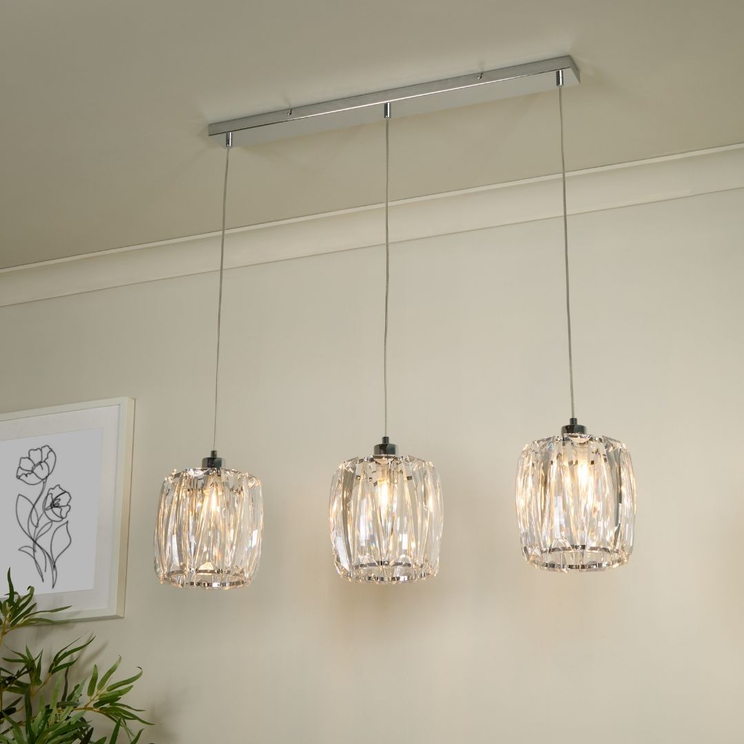 Kiara 3 Light Silver Ceiling Pendant Bar