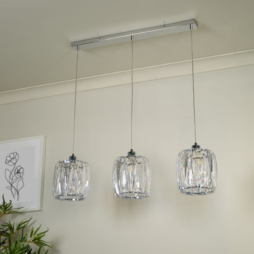 Kiara 3 Light Silver Ceiling Pendant Bar