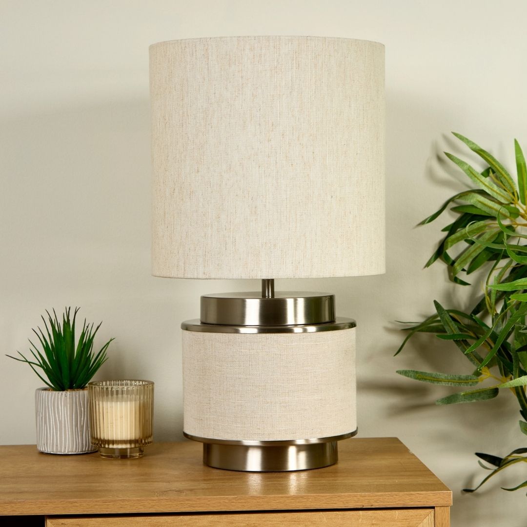 Marriot Natural Hessian and Satin Nickel Table Lamp