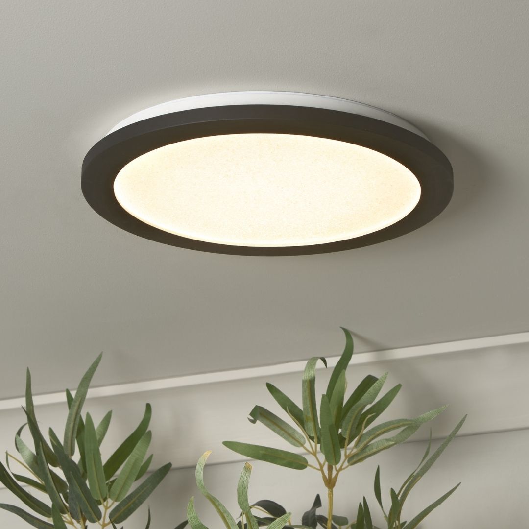 Addie Bathroom Black and Crystal LED Flush Ceiling Light