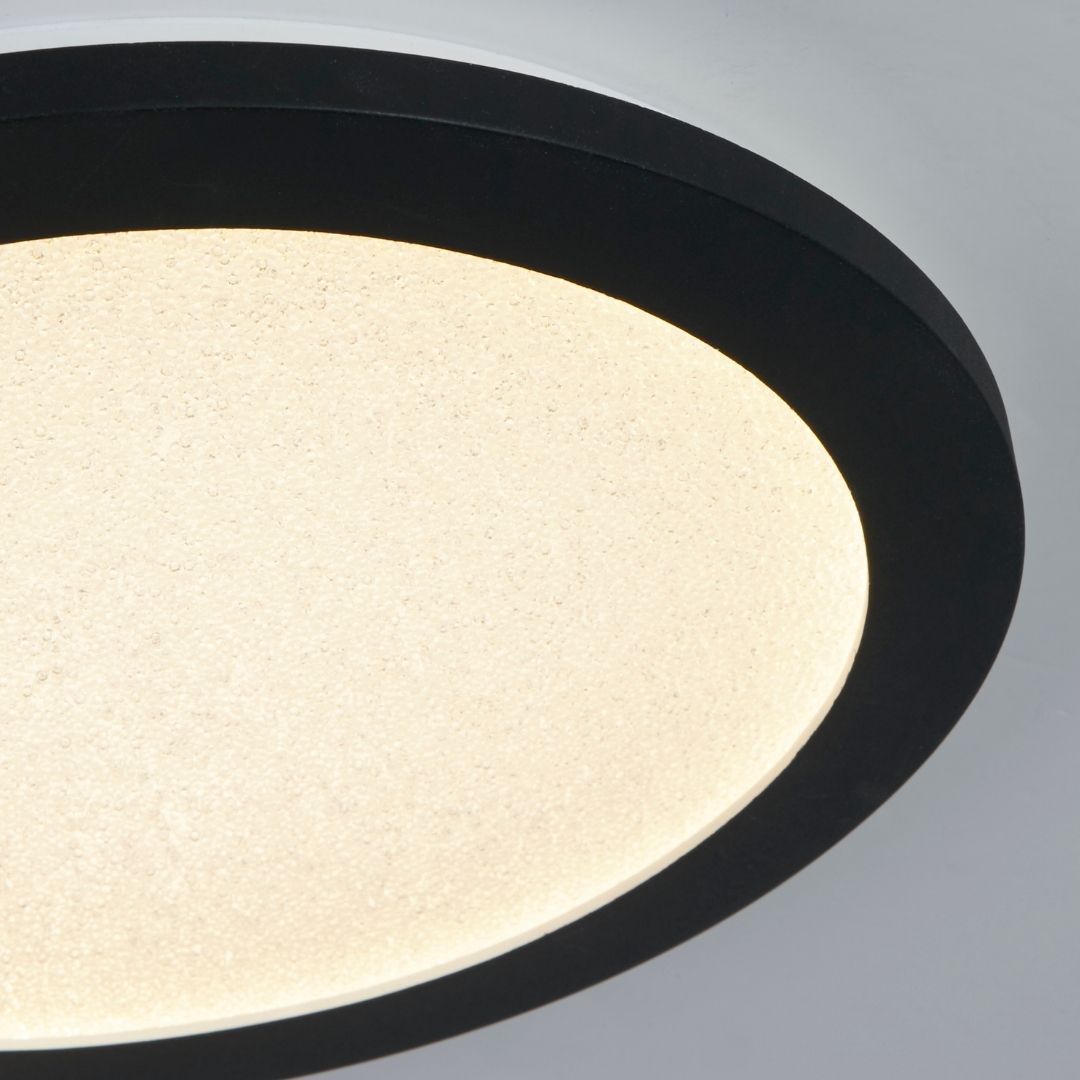 Addie Bathroom Black and Crystal LED Flush Ceiling Light