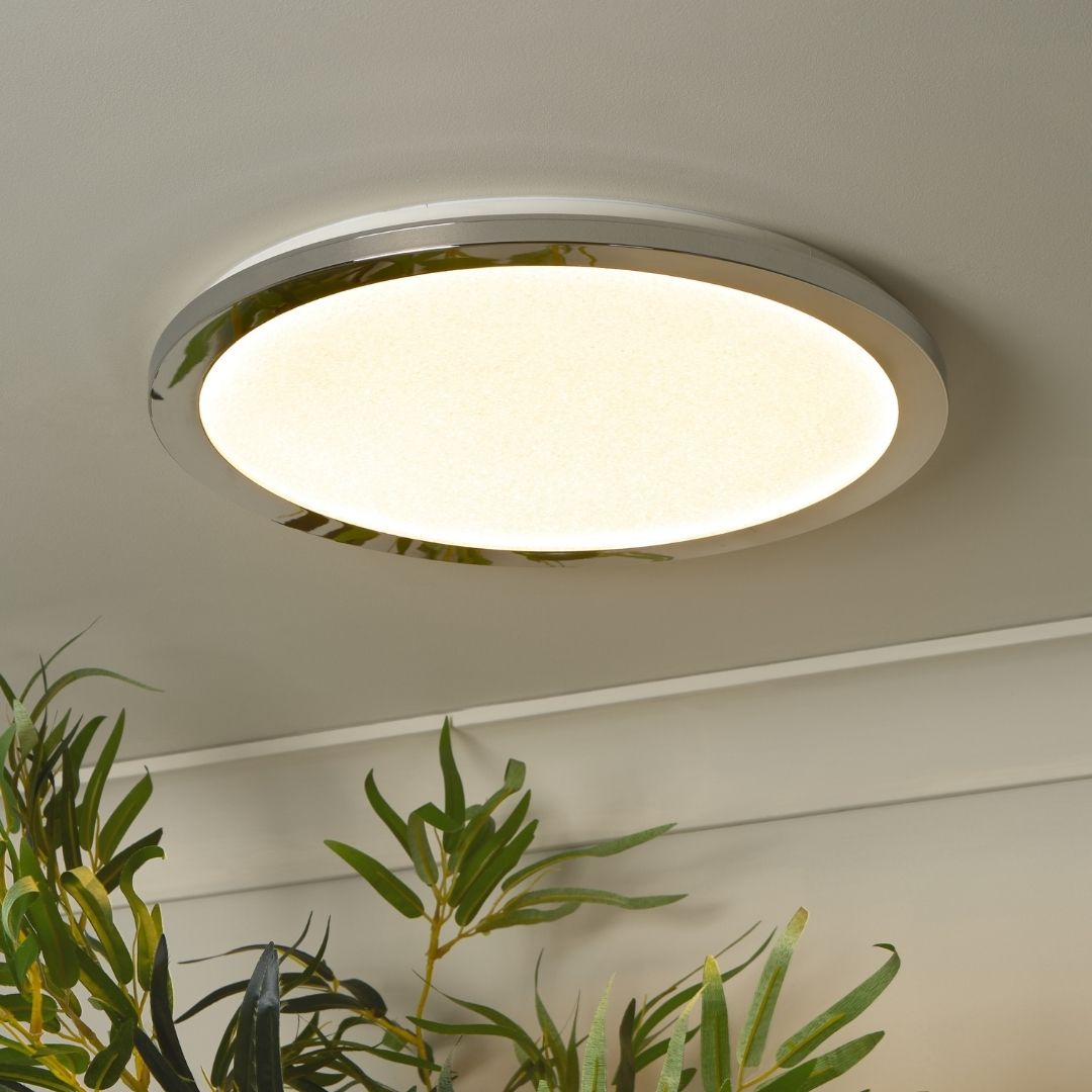 Addie Bathroom Chrome & Crystal LED Flush Ceiling Light