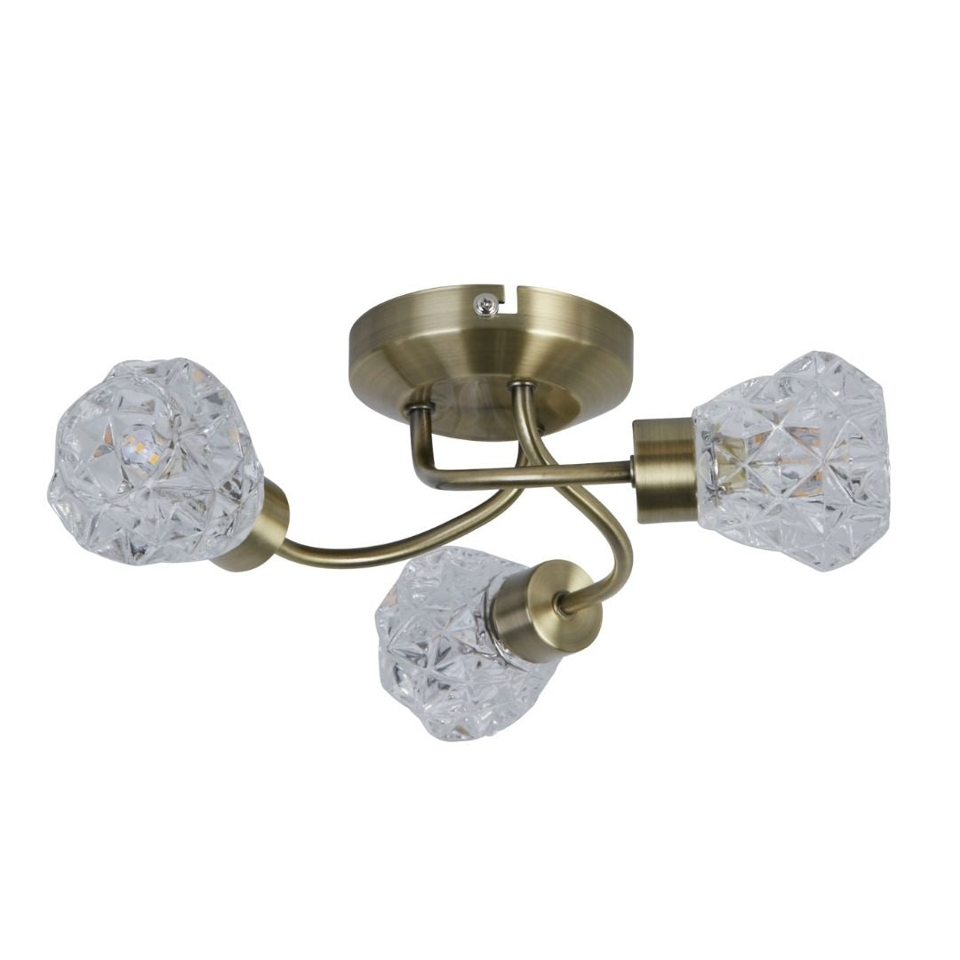 Dodo 3 Light Antique Brass Flush Ceiling Light