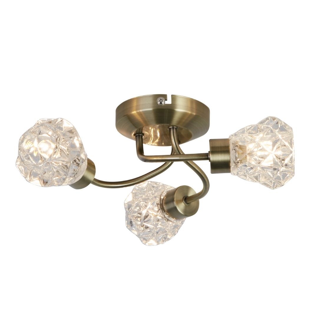 Dodo 3 Light Antique Brass Flush Ceiling Light