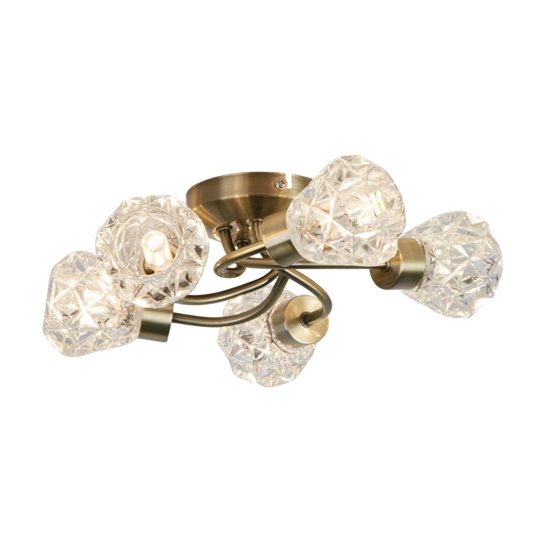 Dodo 5 Light Antique Brass Flush Ceiling Light