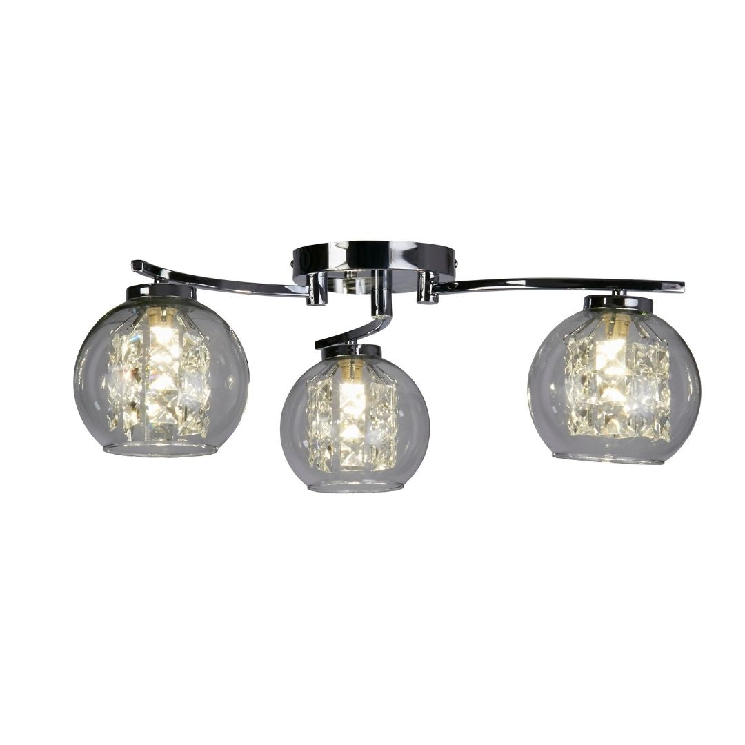 Plaza 3 Light Chrome & Glass Flush Ceiling Light