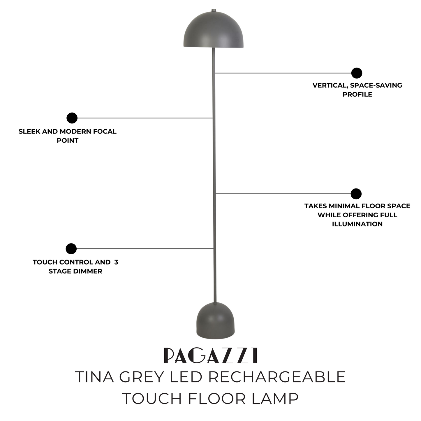 Tina Grey LED Rechargeable Touch Floor Lamp