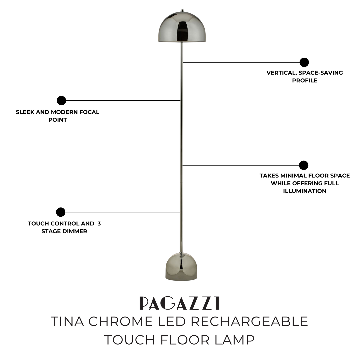 Tina Chrome LED Rechargeable Touch Floor Lamp
