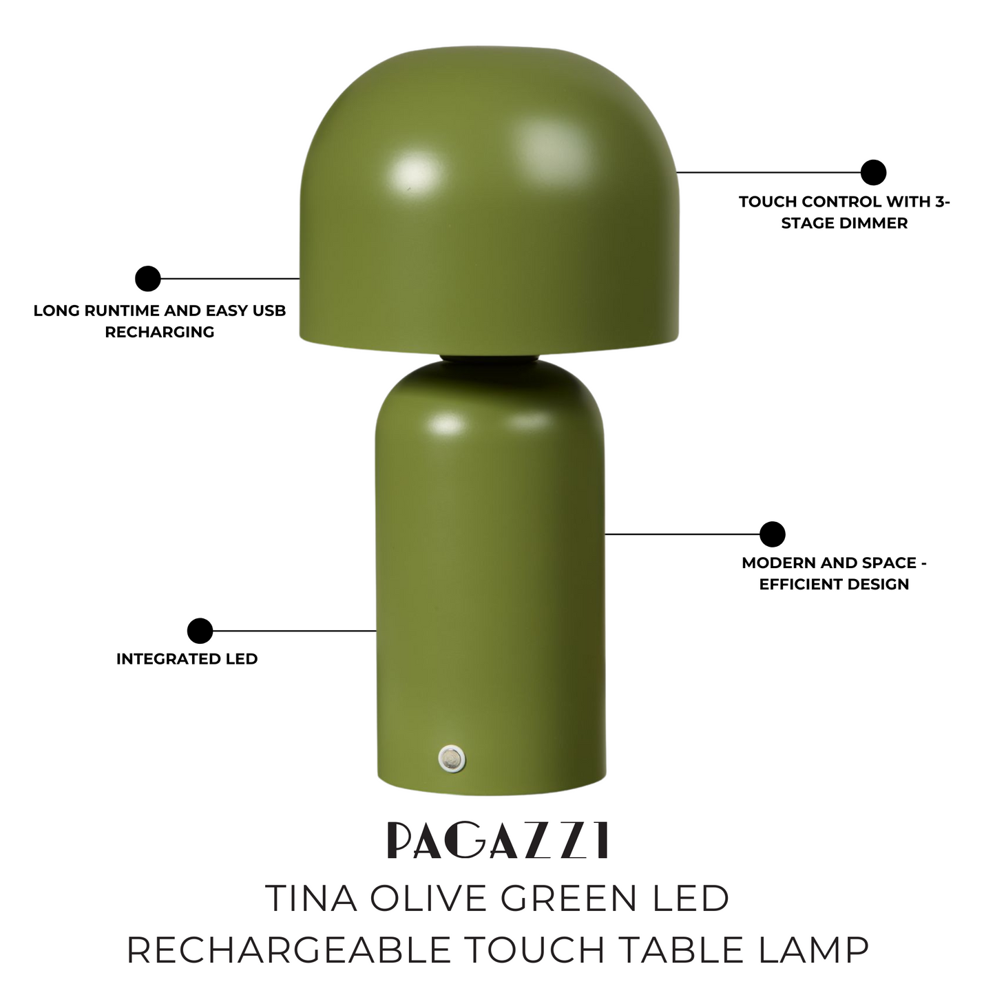 Tina Olive Green LED Rechargeable Touch Table Lamp