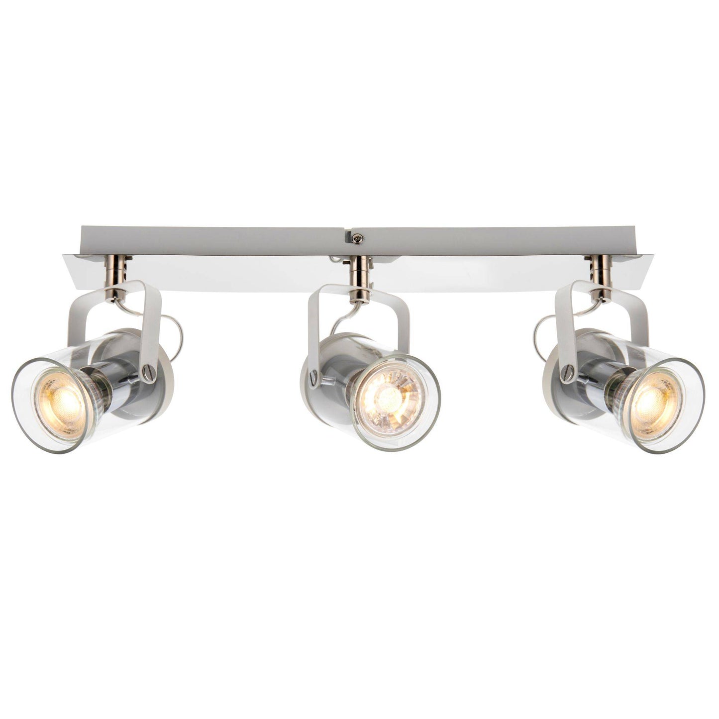 Errol 3 Light Polished Chrome and White Bar Spotlight Ceiling Light with Glass Shades