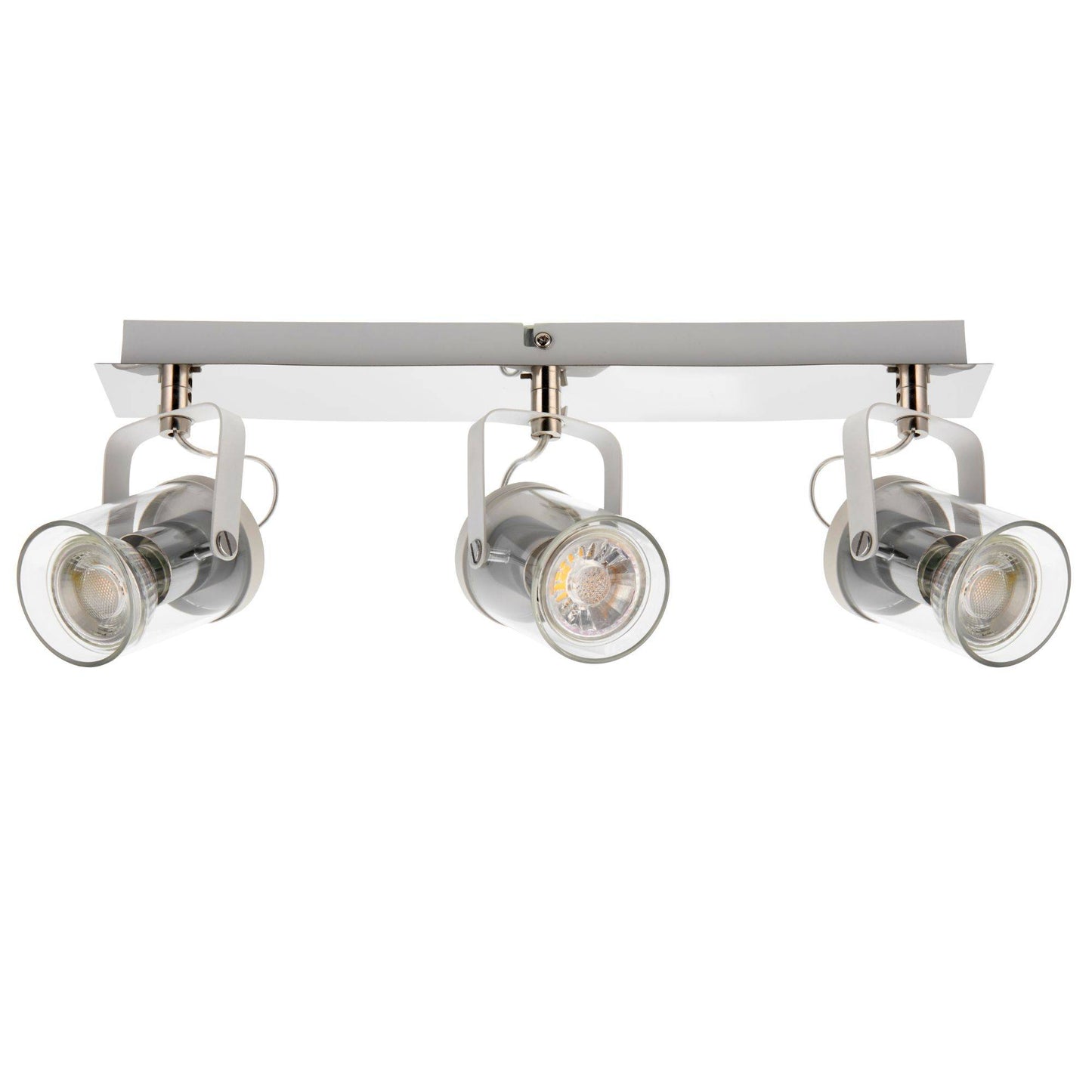 Errol 3 Light Polished Chrome and White Bar Spotlight Ceiling Light with Glass Shades