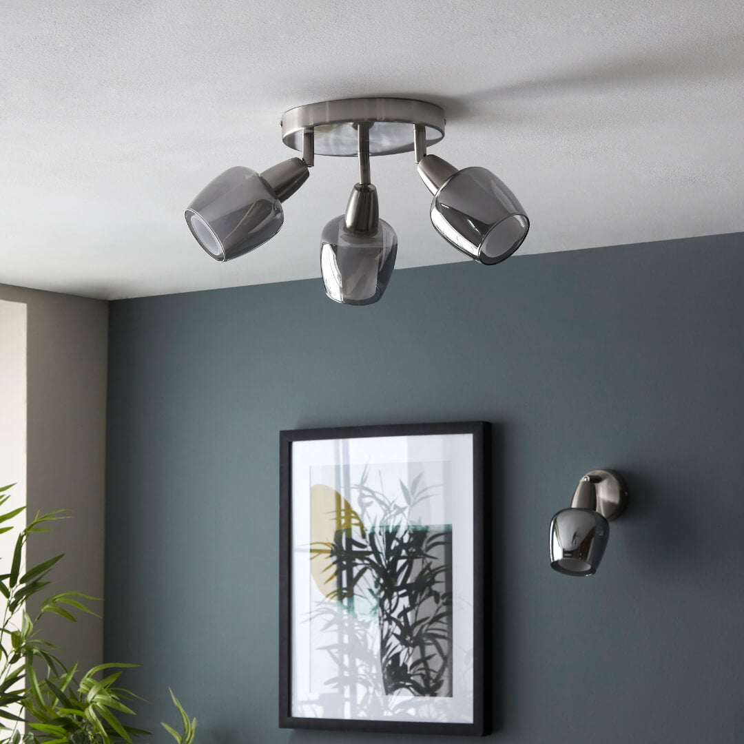 Kennen 1 Light Nickel and Smoked Glass Wall Light