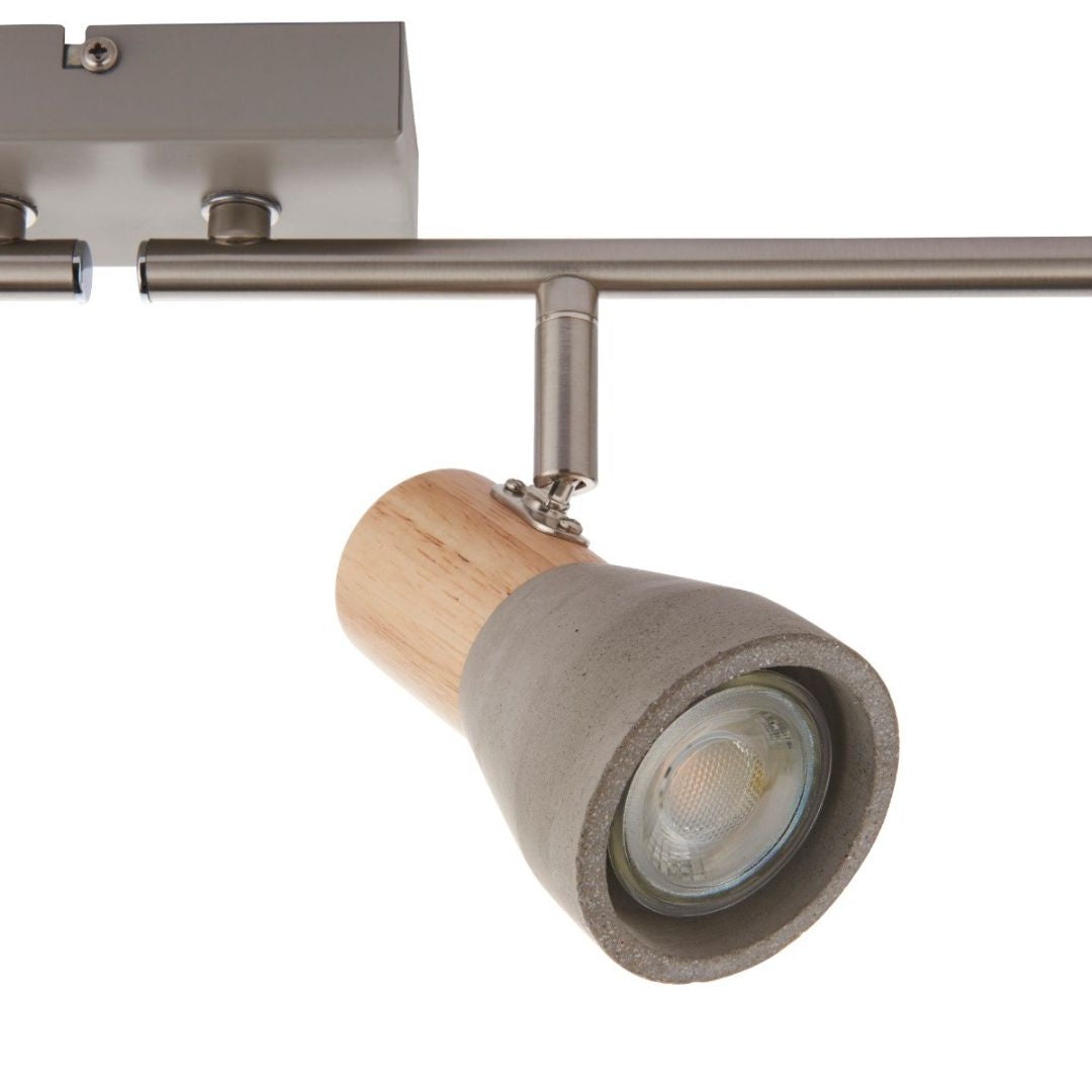 Stoneleigh 4 Concrete and Wood Effect Spotlight Bar Ceiling Light