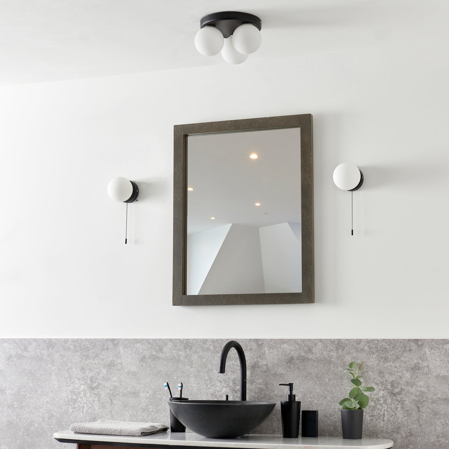 Toronto 3 Light IP44 Flush Matte Black Ceiling Light