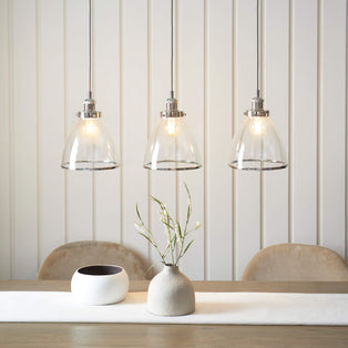Brunswick 3 Light Nickel & Glass Ceiling Pendant Bar