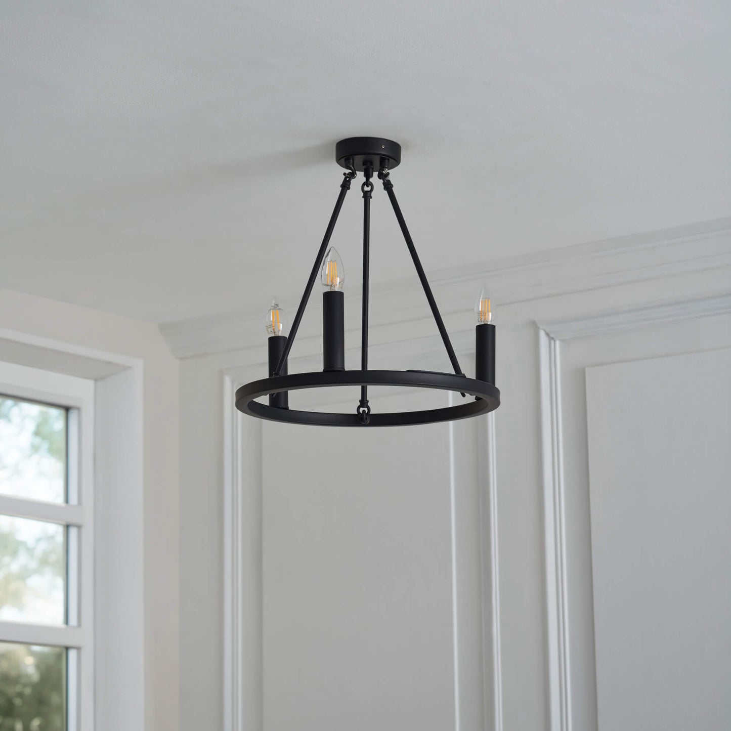Parley 3 Light Black Semi Flush Ceiling Light