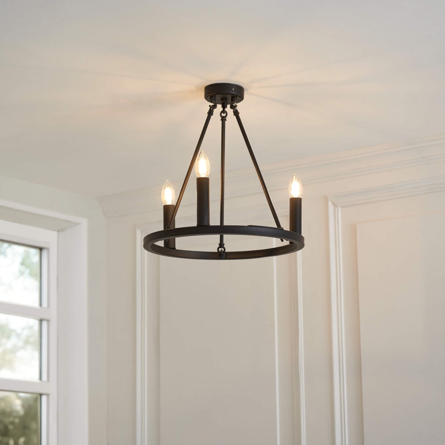 Parley 3 Light Black Semi Flush Ceiling Light
