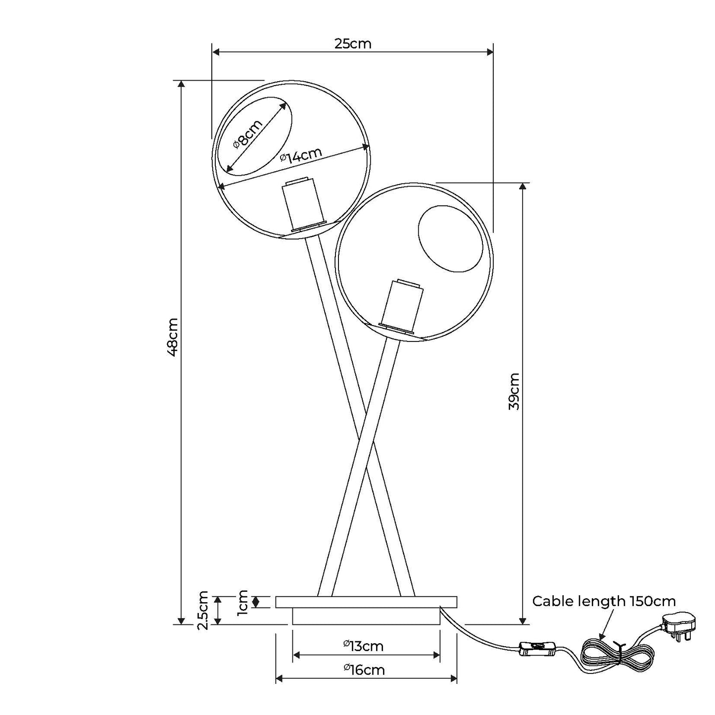 Branco 2 Light Chrome & Smoked Glass Table Lamp