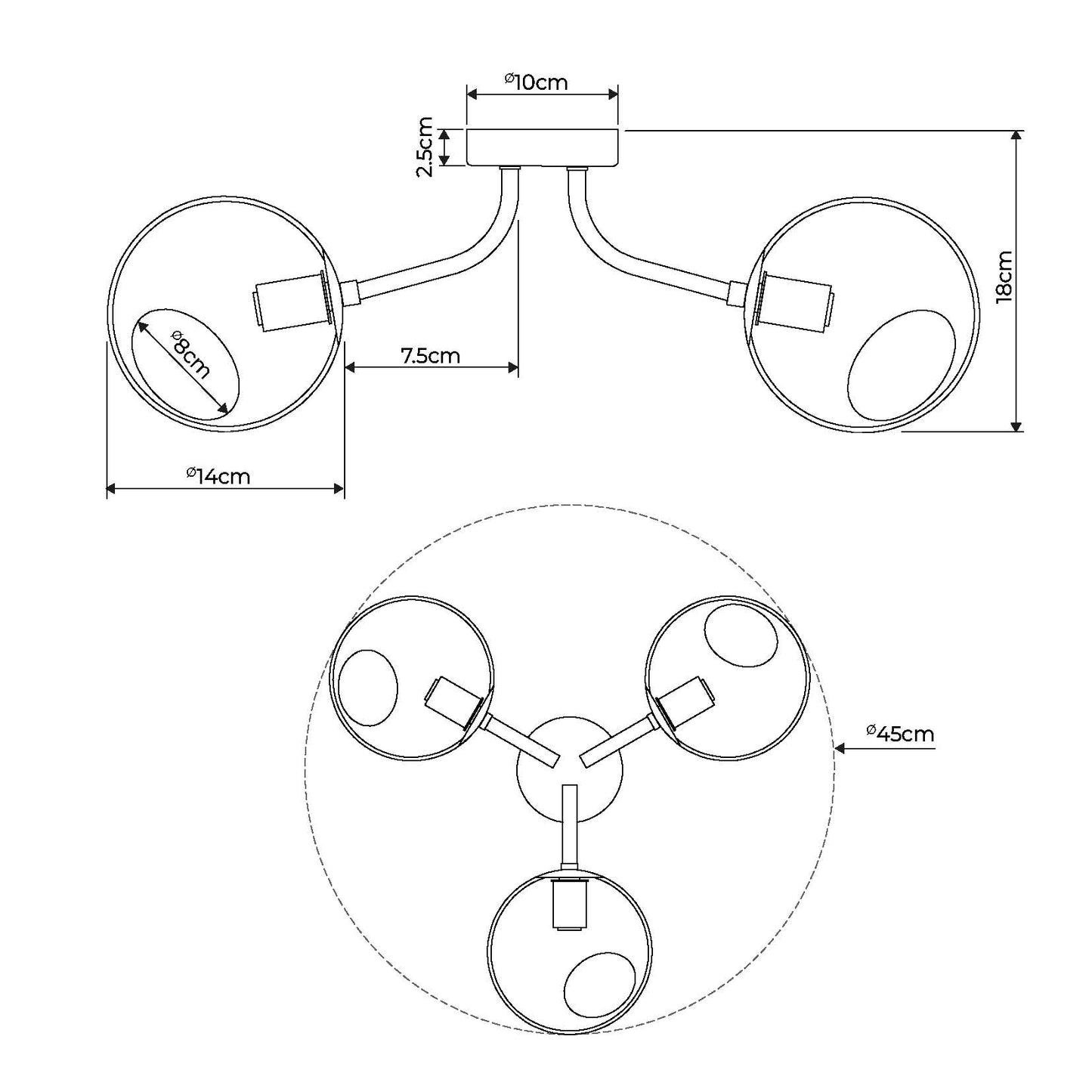 Branco 3 Light Semi-Flush Ceiling Light