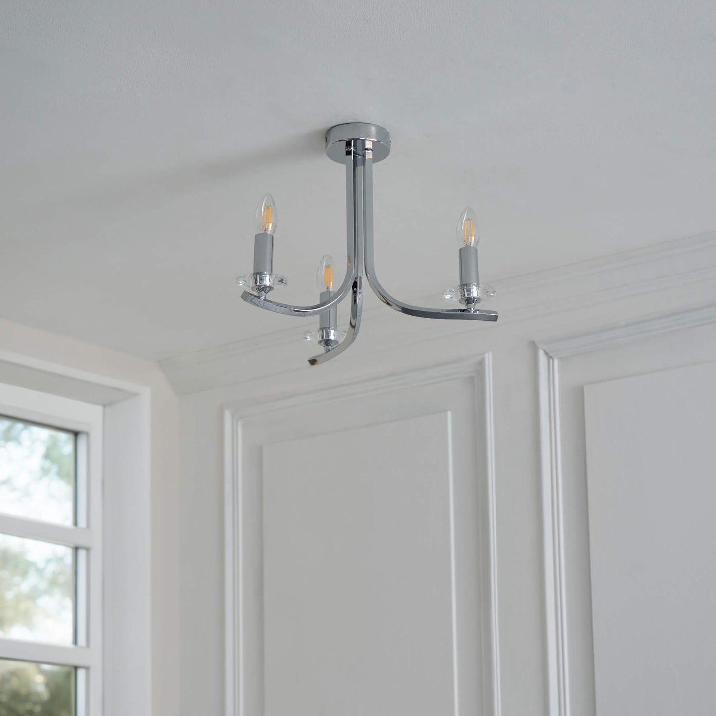 Morden 3 Light Polished Chrome Semi Flush Ceiling Light