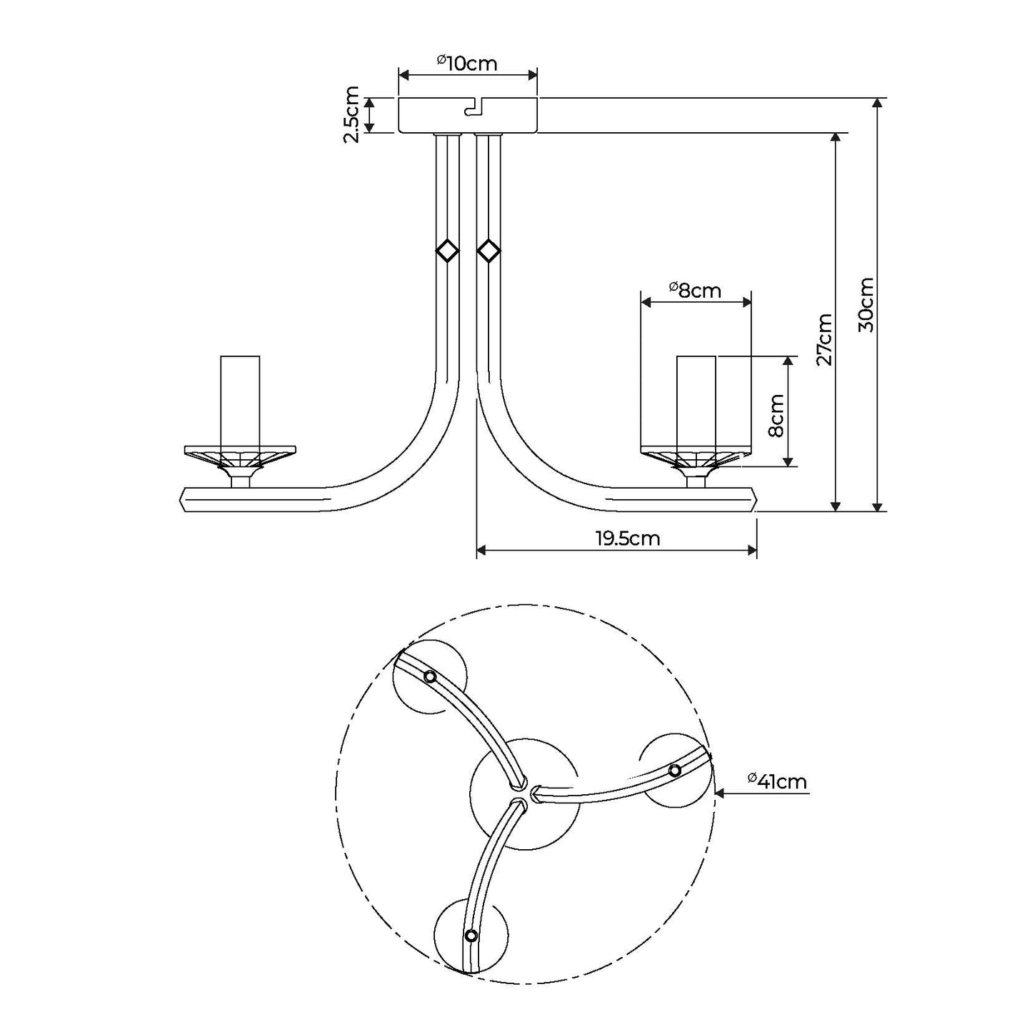 Morden 3 Light Polished Chrome Semi Flush Ceiling Light