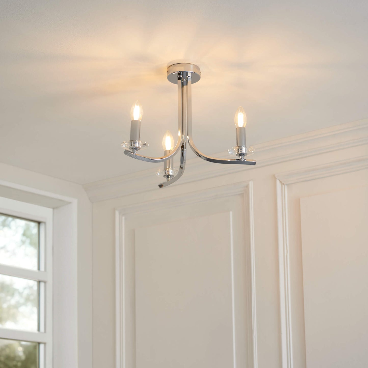 Morden 3 Light Polished Chrome Semi Flush Ceiling Light