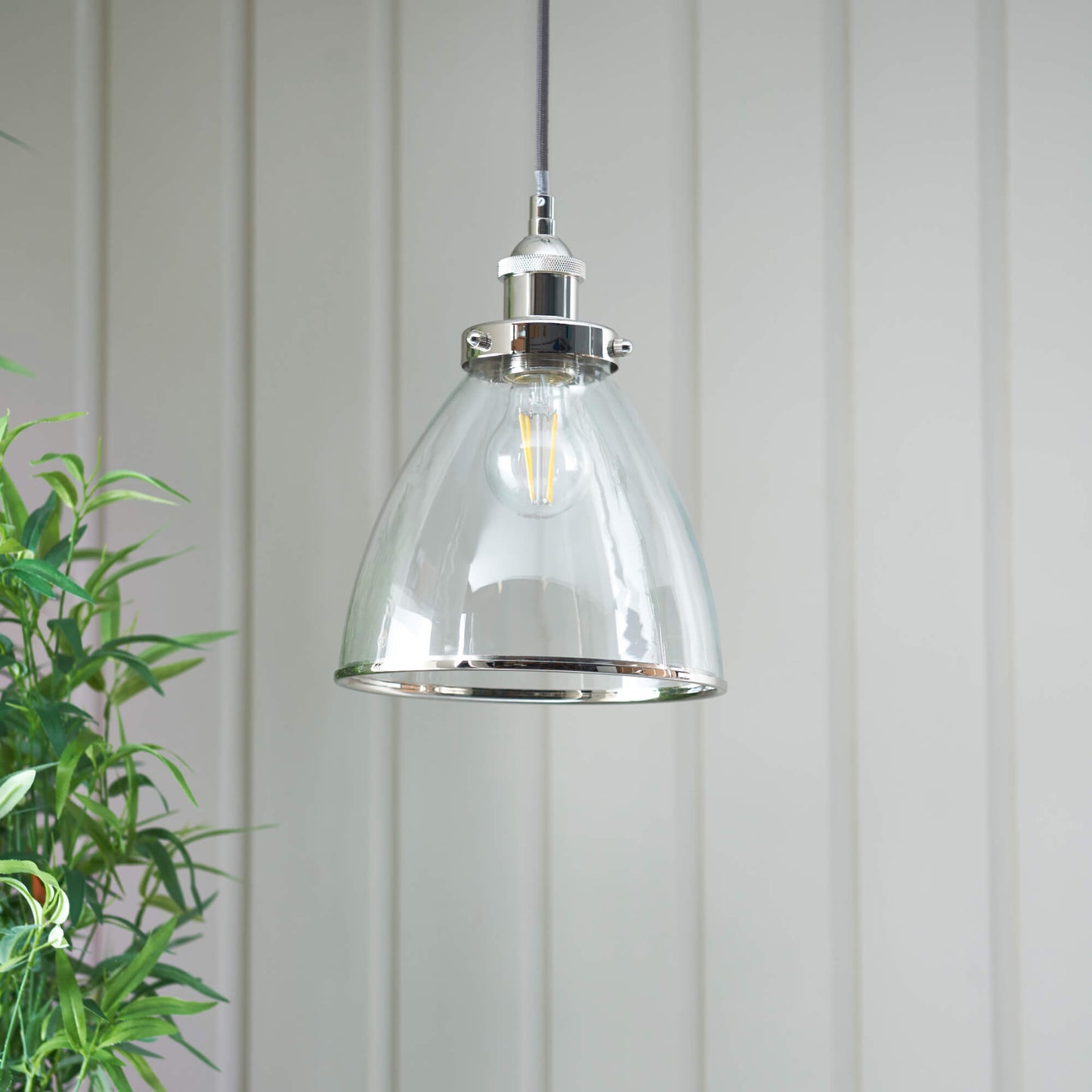 Brunswick Satin Nickel and Clear Glass Easy-Fit Pendant Shade